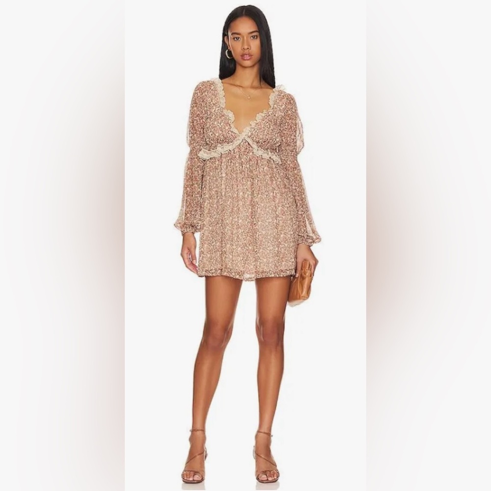 NWT Free People Pennie Floral Print Ruffle Long Sleeve Minidress Size Small